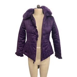 Purple Rothschild Girls Fur-Trimmed Puffer Jacket Size M (10/12) Polyester
